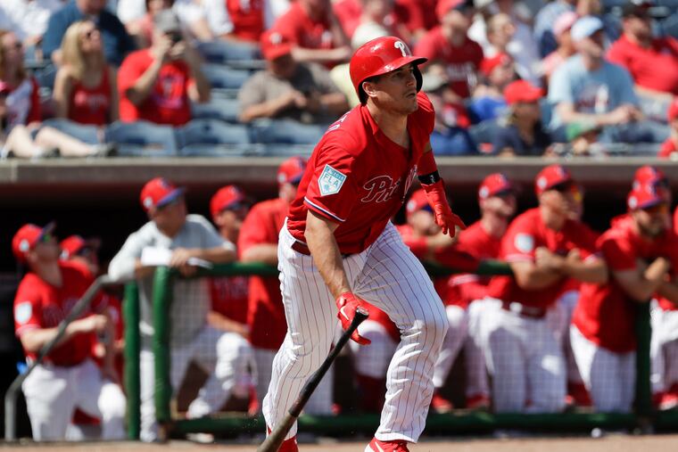 Phillies catcher J.T. Realmuto hit a triple in the first inning.