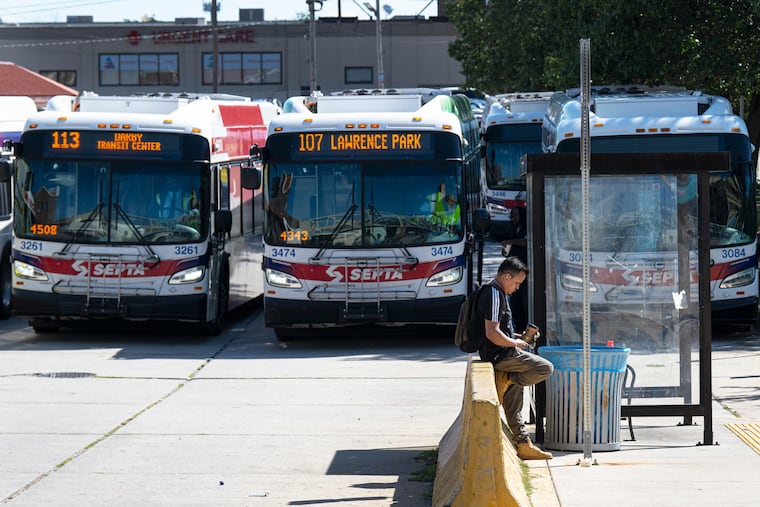 SEPTA buses lined up at the 69th Street Transportation Center in Upper Darby this summer.