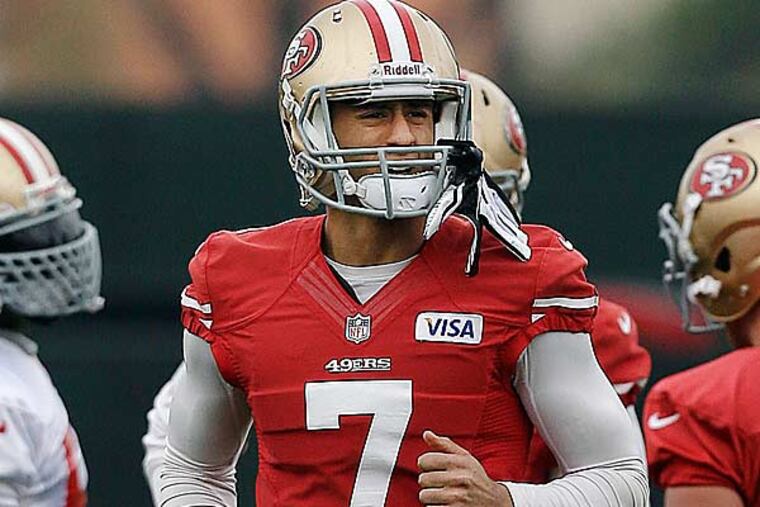 San Francisco 49ers quarterback Colin Kaepernick (7) practices at an NFL football training facility in Santa Clara, Calif., Wednesday, Jan. 23, 2013. The 49ers are scheduled to play the Baltimore Ravens in Super Bowl XLVII on Sunday, Feb. 3. (Jeff Chiu/AP)