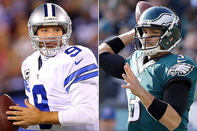 Cowboys quarterback Tony Romo and Eagles quarterback Mark Sanchez. (AP and USA Today photos)
