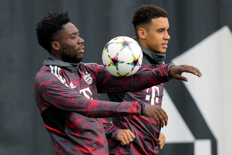 Canada's Alphonso Davies (left) and Germany's Jamal Musiala (right) are club teammates at Bayern Munich. They both make their World Cup debuts on Wednesday.