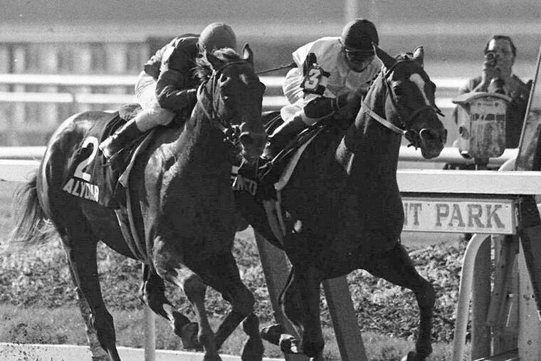 Steve Cauthen atop Affirmed at the Belmont Stakes. Associated Press