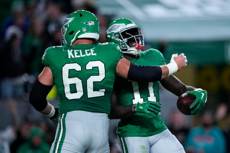 Jason Kelce and former Eagle A.J. Brown were teammates for two seasons in Philly.