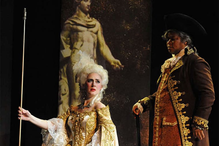 Sydney Mancasola as Manon and bass-baritone Musa Ngqungwana in the AVA's production of the Massenet work. Performances continue through May 10 at three area venues. (Paul Sirochman)