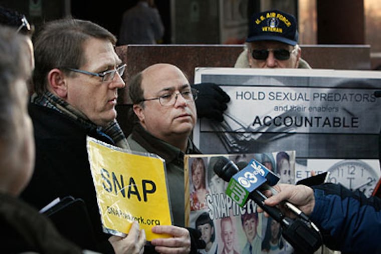 Members of SNAP, Survivors Network of those Abused by Priests, gathered in front of the Archdiocese of Philadelphia offices on Friday afternoon. (Alejandro A. Alvarez / Staff Photographer)