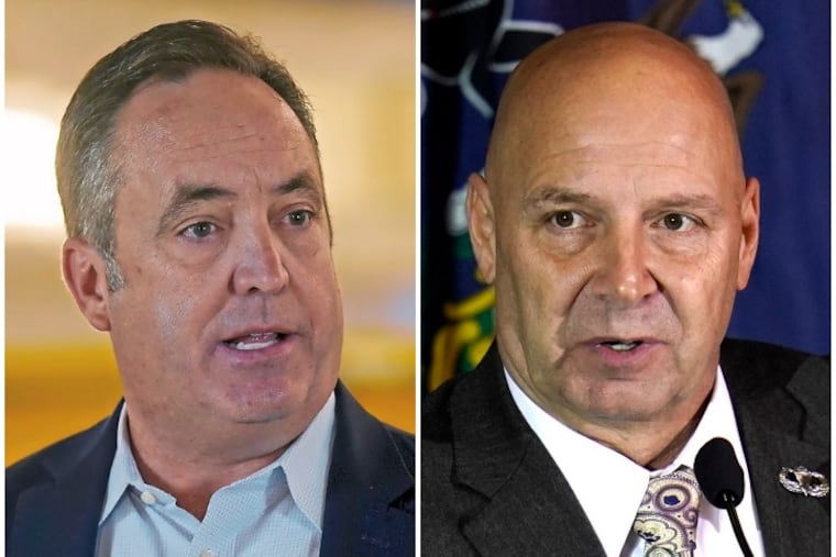 Pennsylvania state Senate leader Jake Corman, left, and fellow Republican state Sen. Doug Mastriano.