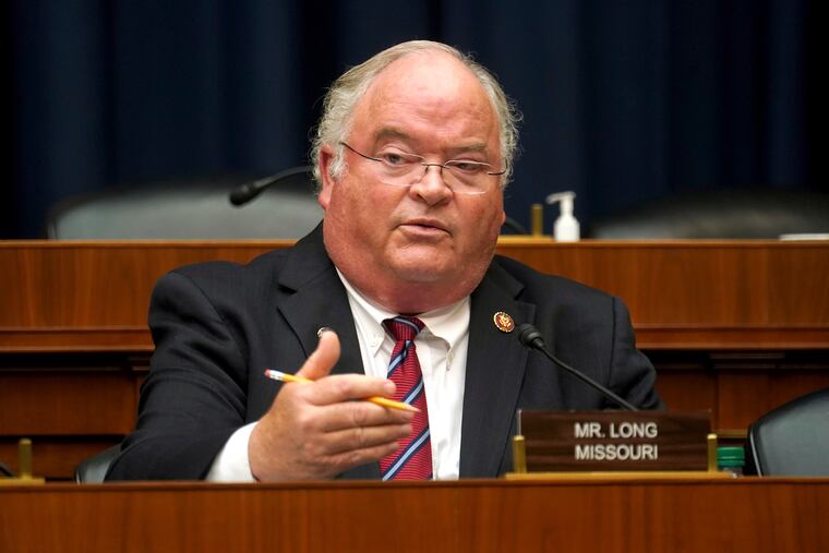 FILE - Rep. Billy Long, R-Mo., asks questions during hearing May 14, 2020, on Capitol Hill in Washington. (Greg Nash/Pool via AP, File)