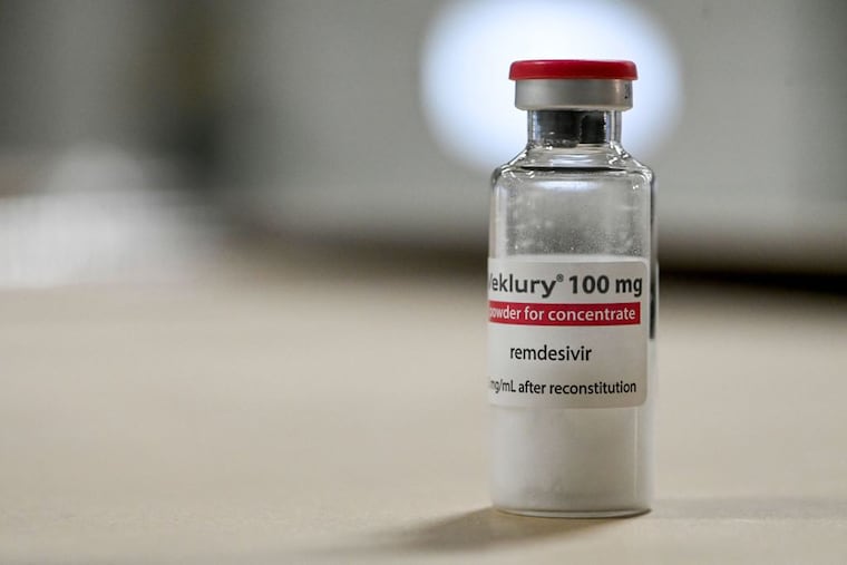 This picture shows a vial of Remdesivir at Movianto premises, as parcels of drugs are being sent to India, in Aalst, on April 30, 2021.