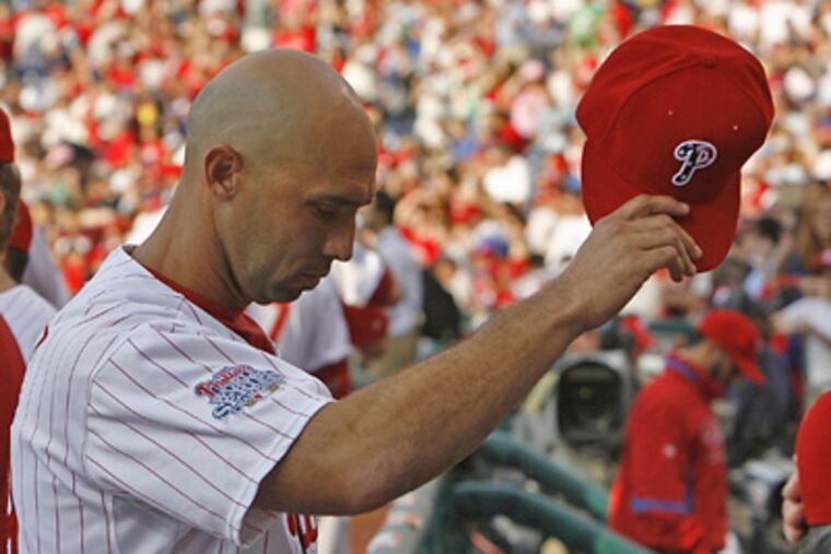 Raul Ibanez tips his hat to the fans before the start of Friday's game against the New York Mets. (Michael S. Wirtz / Staff Photographer)