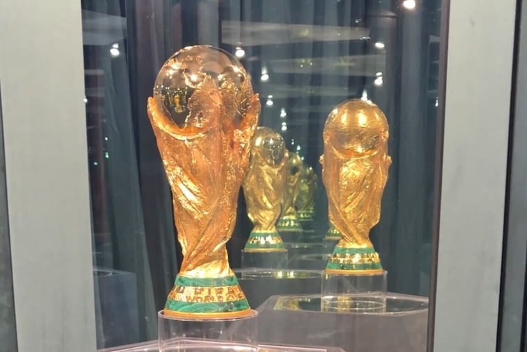 The World Cup trophy was shown off at the Palestra on Thursday as part of the FIFA World Cup Trophy Tour.
