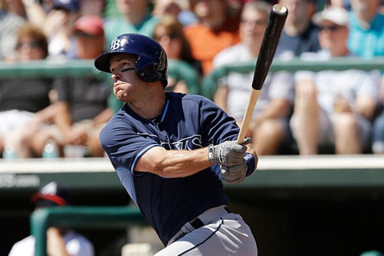 Jayson Nix bats during the first inning of a spring exhibition baseball game against the Atlanta Braves in Kissimmee, Fla., Friday, March 14, 2014. (Carlos Osorio/AP)