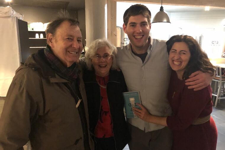 Neil, Susan, Jonathan and Hilary Krieger in Boston at the launch party for Jonathan Krieger's 2018 book Odd Jobs: One Man's Life Working Every Gig He Could Find, from Bathroom Attendant to Bikini Model.