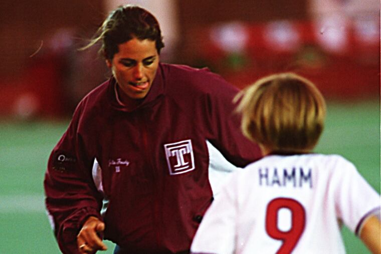 A few months after the U.S. women's soccer team won the World Cup in 1999, Julie Foudy and other stars came to Franklin Field for a soccer clinic held in conjunction with a Temple football game.