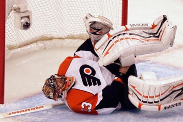 Even after they losing the goalie that got them to the playoffs, Brian Boucher, the Flyers were resilient. (Yong Kim / Staff Photographer)