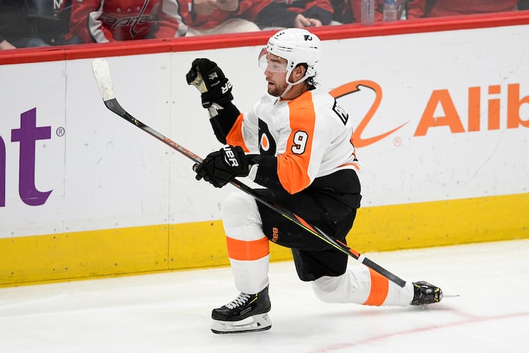 Flyers defenseman Ivan Provorov celebrates his third-period goal in a 5-2 win over the Capitals, as he helped shut down Alex Ovechkin again.