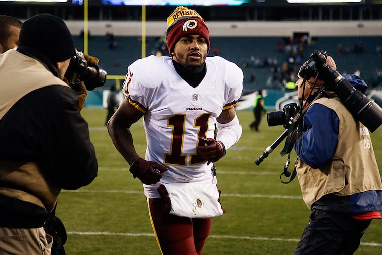 Washington Redskins' DeSean Jackson runs off the field after an NFL football game against the Philadelphia Eagles, Sunday, Dec. 11, 2016, in Philadelphia. Washington won 27-22.