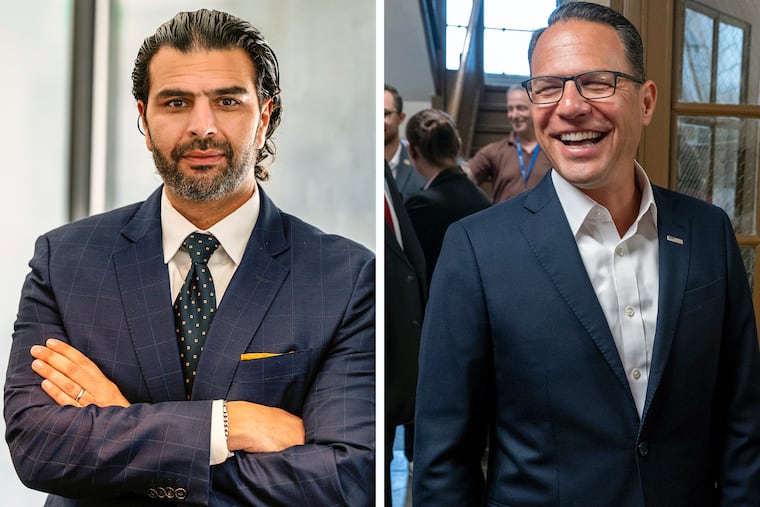 Mohamed “Mo” Rushdy, left, resigned Tuesday as head of the Building Industry Association. Gov. Josh Shapiro, right, may have to transfer highway money to SEPTA after a federal investigation found it's time to replace the agency's Silverliner IV rail cars.