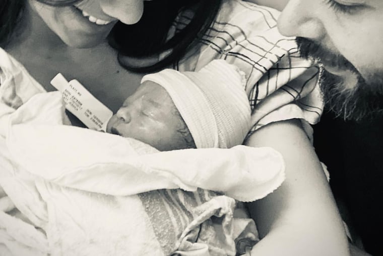 Jessica Cosme and Aren Platt welcome their daughter, Elouise, Sunday at Mount Sinai Hospital in Manhattan. Cosme, a lobbyist, and Platt, a political consultant, were attending a Pennsylvania Society cocktail party Friday evening when Cosme’s water broke.