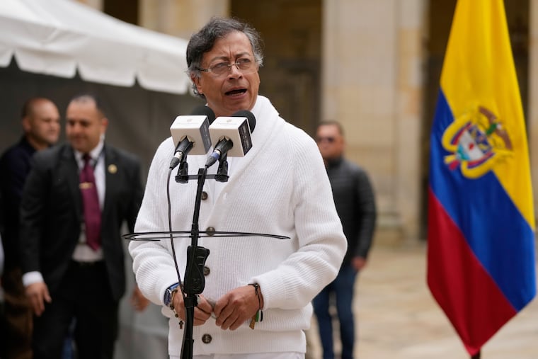 Colombia's President Gustavo Petro speaks after voting during legislative elections in Bogota, Colombia, on March 8.