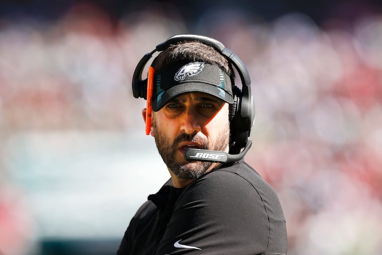 Eagles Head Coach Nick Sirianni on the sideline against the 49ers on Sunday.