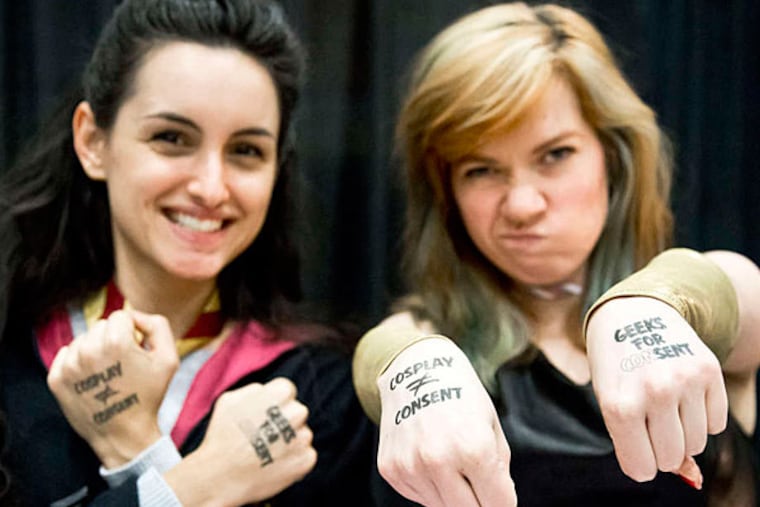 Keyhan and Filson at Awesome Con, in Washington, D.C., where they led anti-harassment training. (ANDREW BOSSI)