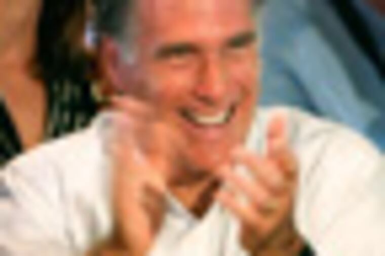 In this Monday, June 20, 2011, file photo, Republican presidential candidate Mitt Romney, center, smiles as he meets with small business owners during a campaign stop in Aurora, Colo. Small business is almost always an issue in presidential campaigns, but this year, it may well be the biggest. The Republican Party has been talking about small business for much of this year, and making voter concerns like taxes and health care small business issues and The Obama campaign have fought back with their own campaign stops and appearances that tout how much the president has done for small business. (AP Photo/Ed Andrieski, File)