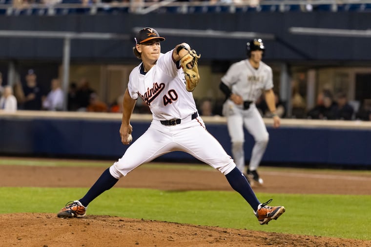 Matt Augustin, a Bishop Eustace grad, has been a strong presence on the mound as Virginia vaulted into the College World Series.