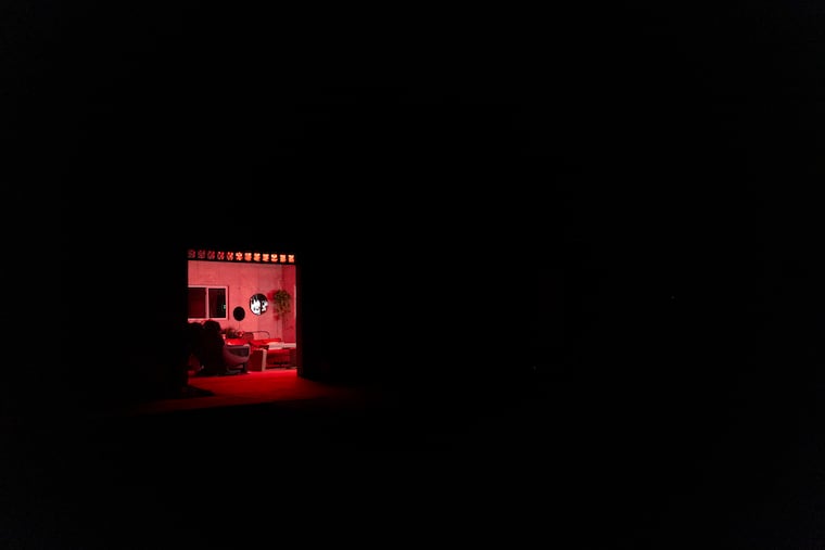 A private room, surrounded by darkness at the Space Cowboys campgrounds in Terlingua, Texas, on April 20, 2026. With a border wall slated to rise near this tiny town.where dark night skies are a point of pride and source of business, some residents are wondering: how long will the natural darkness last?