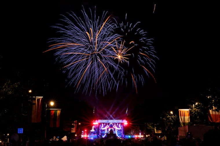 Fireworks fill the sky at the One Philly: Unity Concert for America on the Benjamin Franklin Parkway on Sunday, July 5, 2026 in Philadelphia.