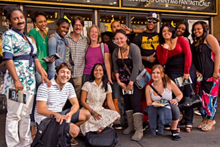 The 11 students from El Centro de Estudiantes, a school for troubled youths in Philadelphia, were given a trip to Manhattan to see "Peter and the Starcatcher." Their patron had seen a play the students had written and performed at the Walnut. LUIS FERNANDO RODRIGUEZ / Staff