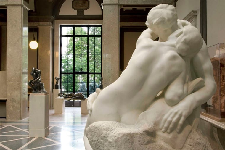 This is the marble replica of the sculpture "The Kiss" that stands in the Parkway galleries of Philadelphia's Rodin Museum. The original is on display in the Musee Rodin in Paris. A bronze cast created a legal battle.