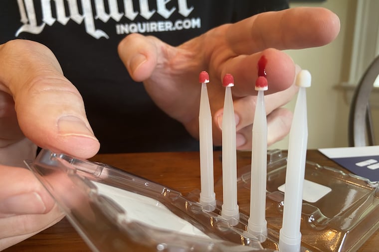 Inquirer staff writer Tom Avril dripped his blood onto four swabs and sent them to a National Institutes of Health lab, which tested for antibodies to the coronavirus. The study estimated how many people were exposed but developed no symptoms.