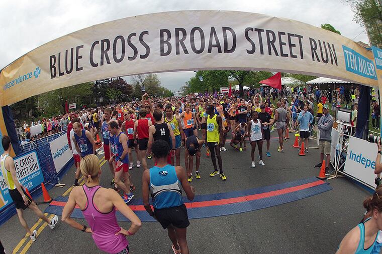 Runners gather for the start of Sunday's Broad Street Run.
