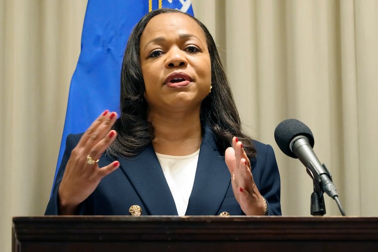 Assistant Attorney General Kristen Clarke of the U.S. Department of Justice Civil Rights Division makes an announcement at a news conference last year.