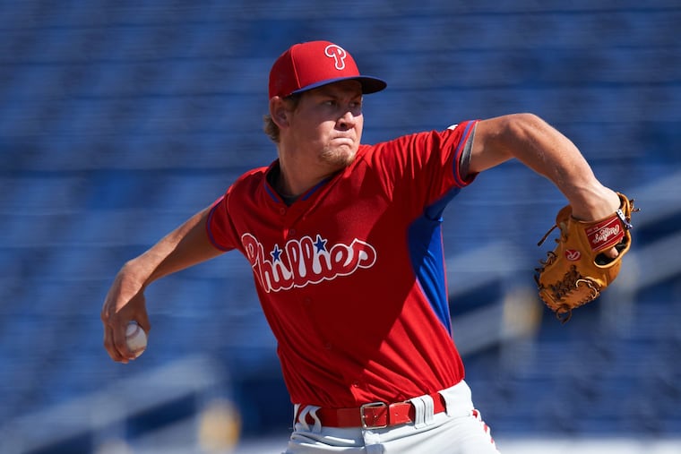 Andrew Brown pitching in instructional league for the Phillies in September 2016.