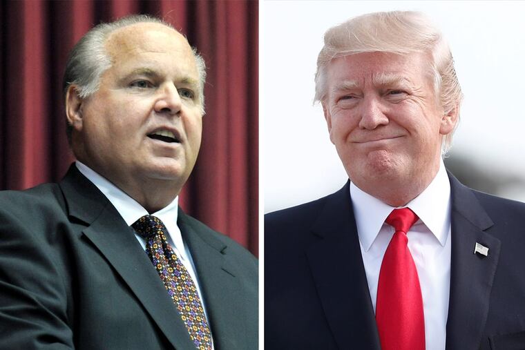 Popular conservative radio talk show host Rush Limbaugh (left) issued a surprising rebuke against President Trump over his continued lashing out at a Attorney General Jeff Sessions.