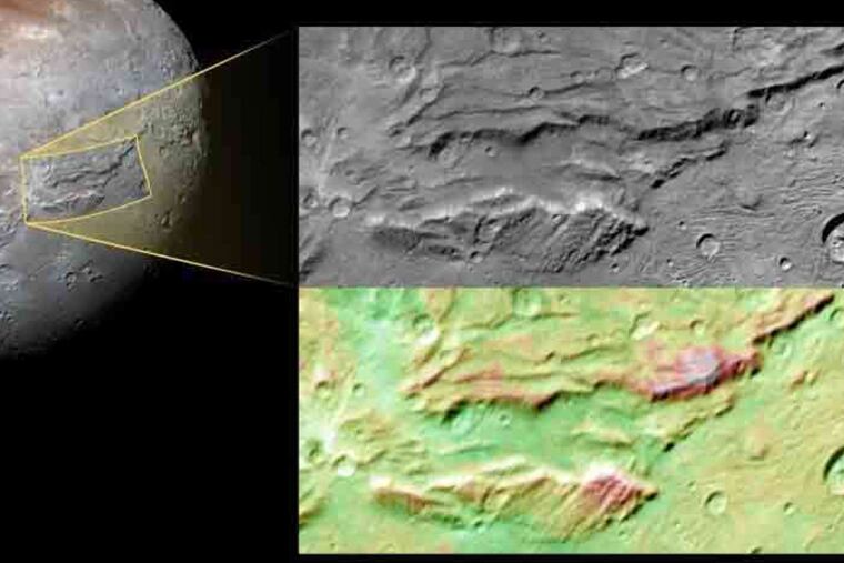 A close-up of Charon canyons, taken by New Horizons. At half the size of Pluto, Charon is closer in size to its host than is any other satellite in the solar system.