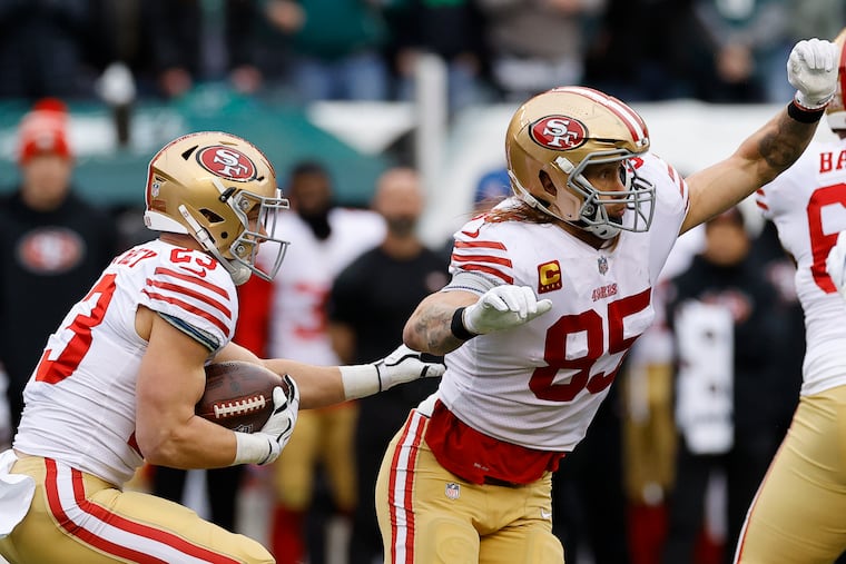 Running back Christian McCaffrey (left) and tight end George Kittle are two of the weapons the 49ers must contend with on Sunday.