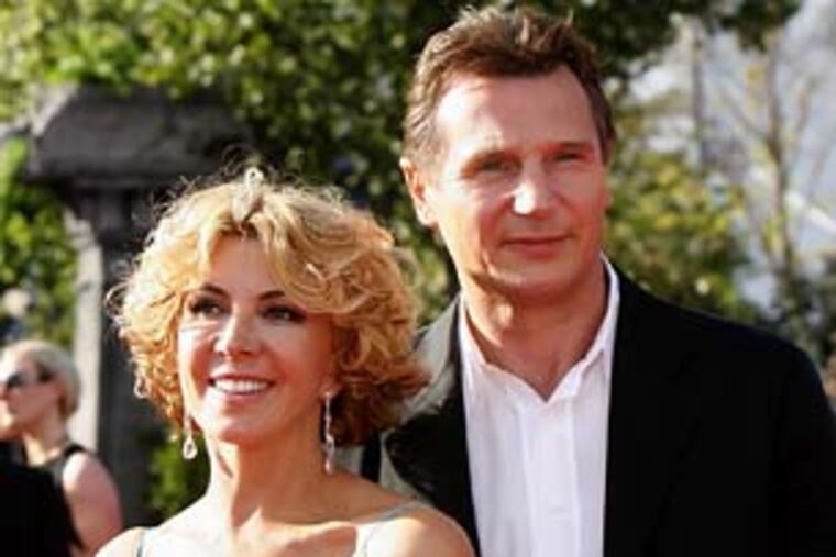 In this June 19, 2008 file photo, actor Liam Neeson, right, and his wife Natasha Richardson arrive for the U.K. premiere of his movie "The Chronicles of Narnia: Prince Caspian" in east London. Richardson, 45, died Wednesday March 18, 2009 in New York. (AP Photo/Akira Suemori, File)