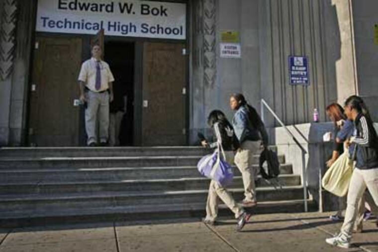 Students arrive at Edward W. Bok High School in South Philadelphia on Tuesday, Sept. 21, 2010. (Alejandro A. Alvarez / Staff Photographer)