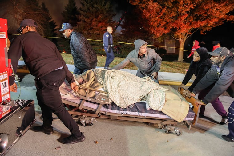 4-alarm blaze at the Barclay Friends Nursing Home in West Chester, residents many in wheelchairs some in beds evacuated from the building, Thursday, November 16, 2017.