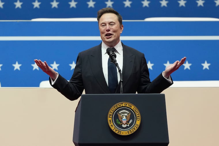 Elon Musk speaking at a presidential inauguration event on behalf of President Donald Trump in Washington on Jan. 20.