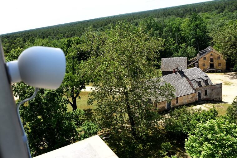 A new web-cam is installed in the tower (now closed to visitors) of the 32-room Batsto Mansion in historic Batsto Village, looking down on the post office, general store and 1828 water-powered gristmill.