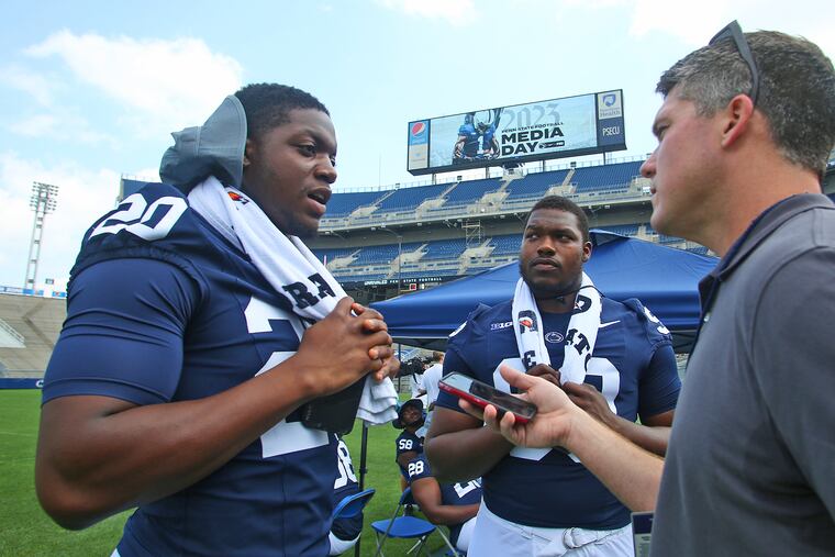 Penn State football defensive linemen Adisa Isaac (20) was one of the last prospects to meet with the Eagles before the draft.
