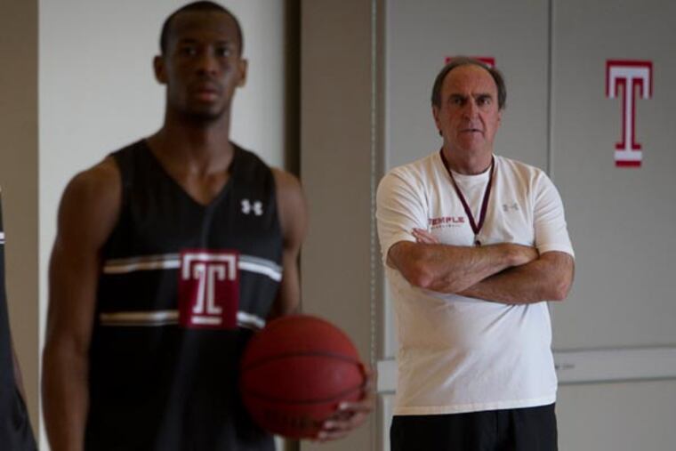 Temple head coach Fran Dunphy watches basketball team practice at Pearson McGonigle Practice Facility at N. Broad and Montgomery Ave in N. Philadelphia on Wednesday afternoon July 31, 2013. (Alejandro A. Alvarez/Staff Photographer)