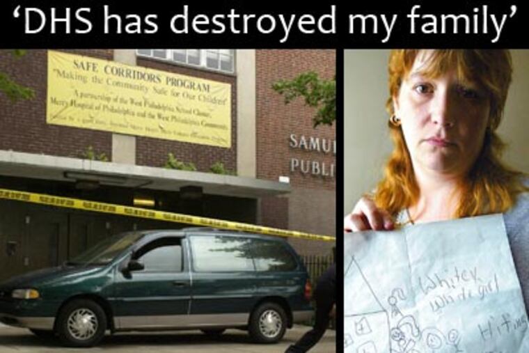 Shannon Berthiaume, pictured in 2005, right, when DHS took away her kids after she drove a minivan into a school to protest bullying of the children, left. (David Maialetti / Staff Photographer / File Photo)