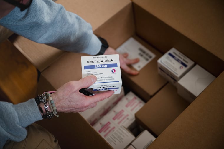 FILE — Packages of the abortion pill mifepristone in Newark, Del., March 12, 2025. Louisiana officials on Thursday, May 7, 2026, asked the Supreme Court to let stand, for now, a lower-court ruling that would prevent women nationwide from obtaining a widely used abortion medication by mail.