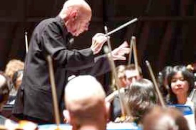 Christoph Eschenbach conducts the Philadelphia Orchestra. The group is also juggling three searches: for board chairman, president, and a music director to replace Eschenbach. (Katherine Blodgett / Philadelphia Orchestra Association)