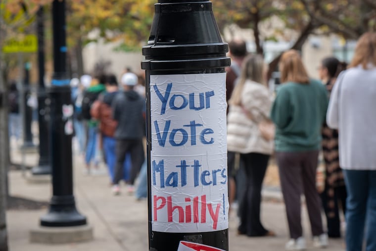 Voters in line for a polling place at the Community College of Philadelphia, Tuesday, Nov. 5, 2024.