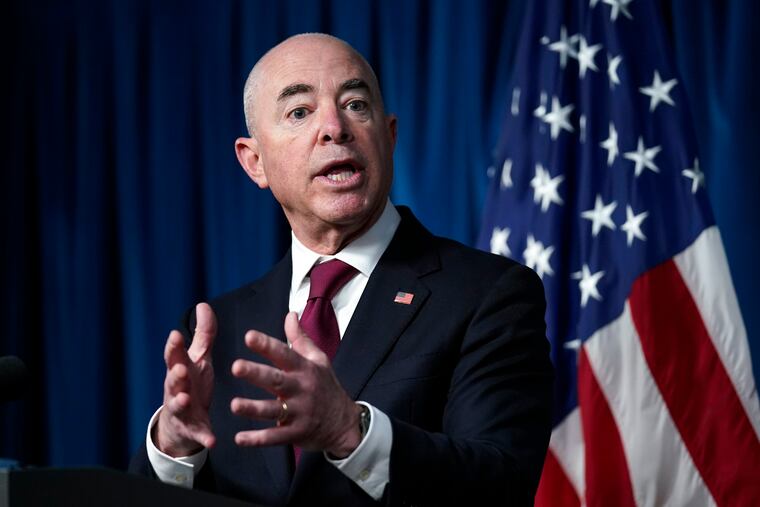 Homeland Security Secretary Alejandro Mayorkas updates reporters on the effort to resettle vulnerable Afghans in the United States on Friday in Washington.